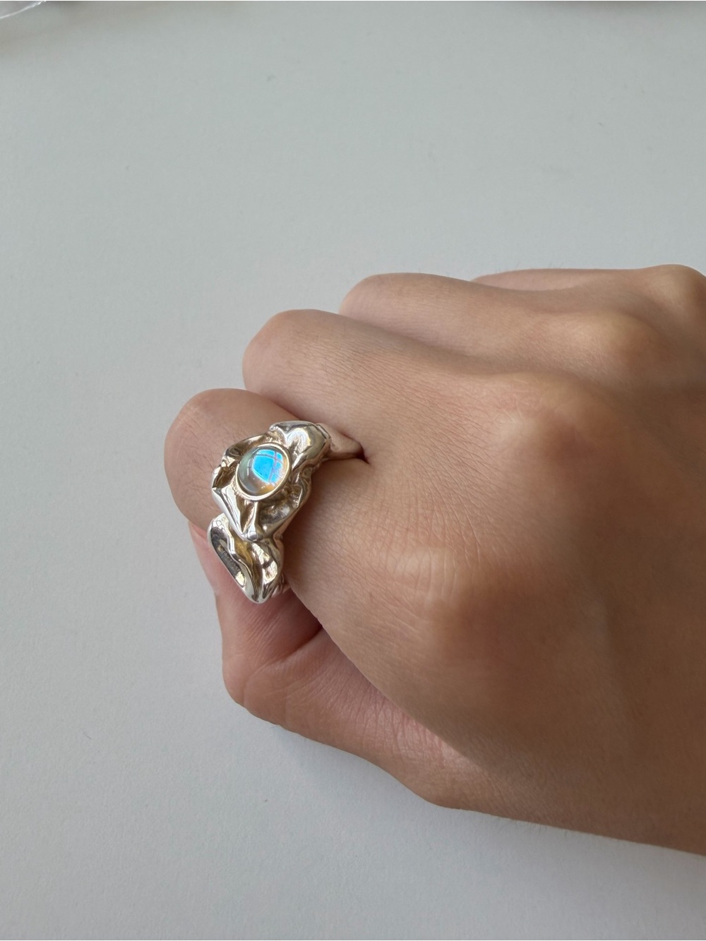 Sterling Silver Blue Opal Statement Ring